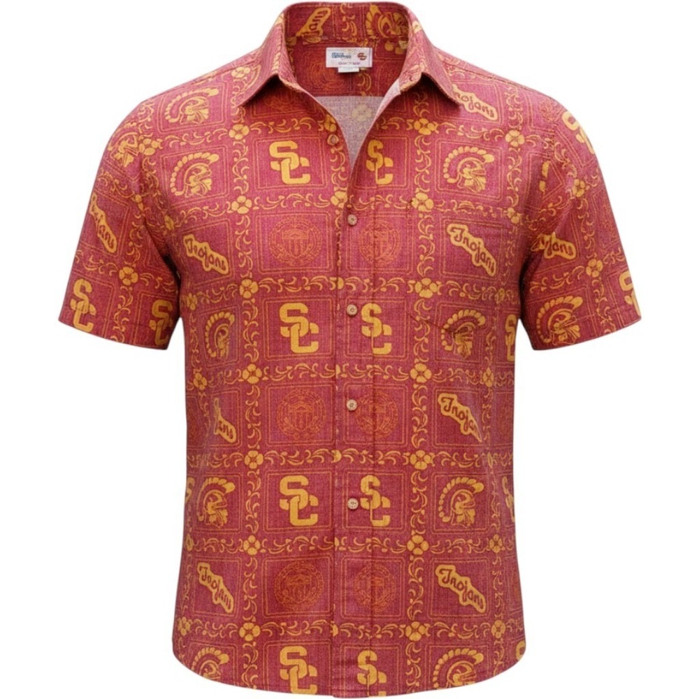 Reyn Spooner USC Trojans Mens XXL Button Down Shirt Red Gold Hawaiian